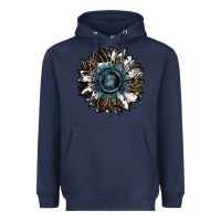 Navy cowhide leopard and  leather sunflower Heavyweight Hoodie - RanaPortraitStore