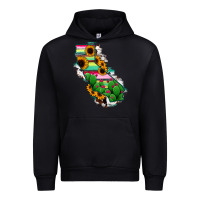 Black California Map Sunflower Cactus Serape Urban Hoodie - RanaPortraitStore