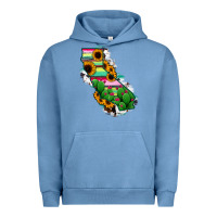 Pigment Pebble Blue California Map Sunflower Cactus Serape Urban Hoodie - RanaPortraitStore