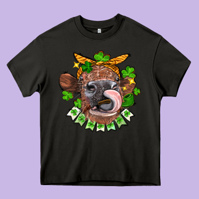 St. Patrick's Day Cow Heavy Core Tee Designed By Fadigitalartstudio