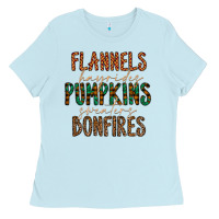 Baby Blue flannels hayrides pumpkins bonfires Ladies Tee - CowhideDigitalArt