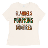 Flannels Hayrides Pumpkins Bonfires Ladies Tee | Teevron