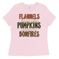 Bubblegum Pink flannels hayrides pumpkins bonfires Ladies Tee - CowhideDigitalArt