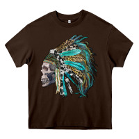 Chocolate Brown western indian headdress with skull Heavy Core Tee - RanaPortraitStore