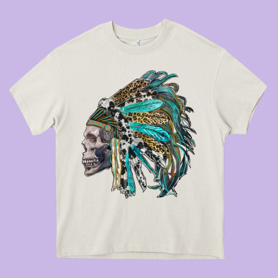 Western Indian Headdress With Skull Heavy Core Tee Designed By Ranaportraitstore