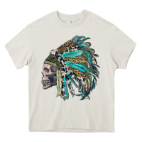 Cream western indian headdress with skull Heavy Core Tee - RanaPortraitStore
