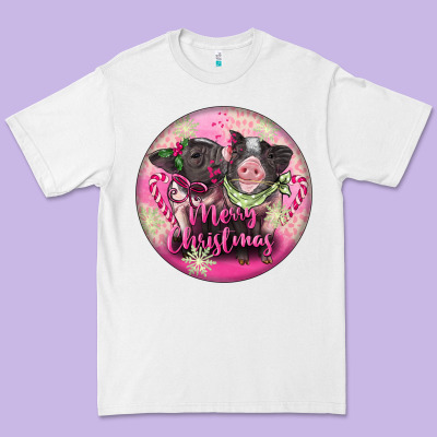 Pink Merry Christmas Pig Premium Tee Designed By Fadigitalartstudio