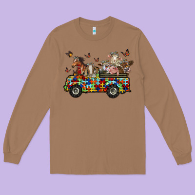 Farm Animals Autism Long Sleeve Tee Designed By Racoondesign