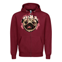 Burgundy pug floral Zipper Hoodie - Jasminsmagicworld