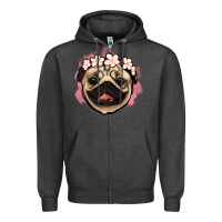 Charcoal Heather pug floral Zipper Hoodie - Jasminsmagicworld