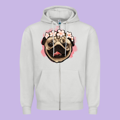 Pug Floral Zipper Hoodie Designed By Jasminsmagicworld