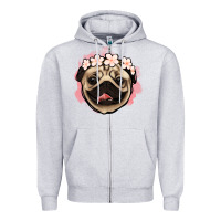 Heather Grey pug floral Zipper Hoodie - Jasminsmagicworld