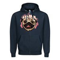 Navy pug floral Zipper Hoodie - Jasminsmagicworld
