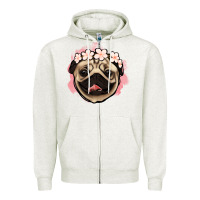 Oatmeal Heather pug floral Zipper Hoodie - Jasminsmagicworld