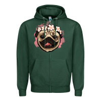 Sports Green pug floral Zipper Hoodie - Jasminsmagicworld