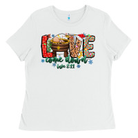 White Love ComeDown Luke 2.11-2 2 Ladies Tee - CowhideDigitalArt