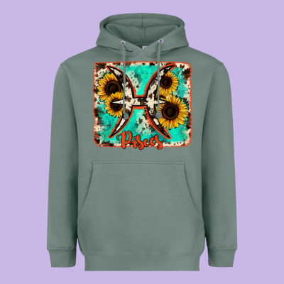 Pisces Turquoise Cowhide Heavyweight Hoodie Designed By Ranaportraitstore