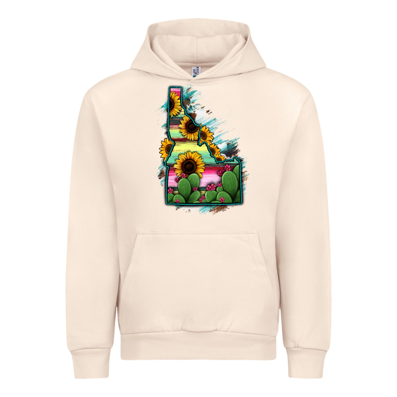 Idaho Map Sunflower Cactus Serape Urban Hoodie by RanaPortraitStore | Teevron