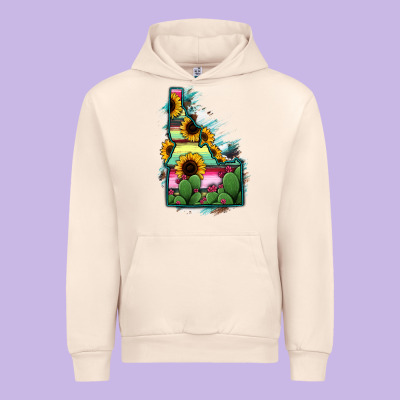 Idaho Map Sunflower Cactus Serape Urban Hoodie Designed By Ranaportraitstore