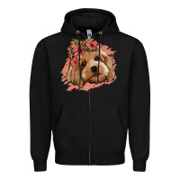 Black cockapoo floral pink glitter Zipper Hoodie - Jasminsmagicworld