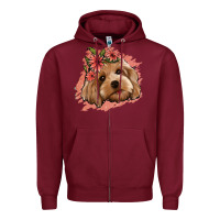Burgundy cockapoo floral pink glitter Zipper Hoodie - Jasminsmagicworld