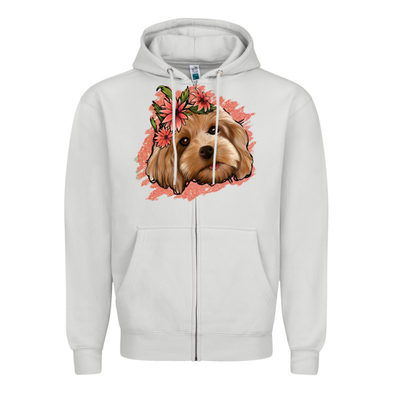 Cockapoo Floral Pink Glitter Zipper Hoodie by Jasminsmagicworld | Teevron