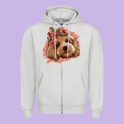 Cockapoo Floral Pink Glitter Zipper Hoodie Designed By Jasminsmagicworld