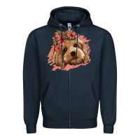 Navy cockapoo floral pink glitter Zipper Hoodie - Jasminsmagicworld