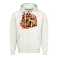 Oatmeal Heather cockapoo floral pink glitter Zipper Hoodie - Jasminsmagicworld