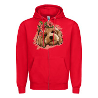 Red cockapoo floral pink glitter Zipper Hoodie - Jasminsmagicworld