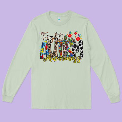 Fight For Autism Awareness Long Sleeve Tee Designed By Racoondesign
