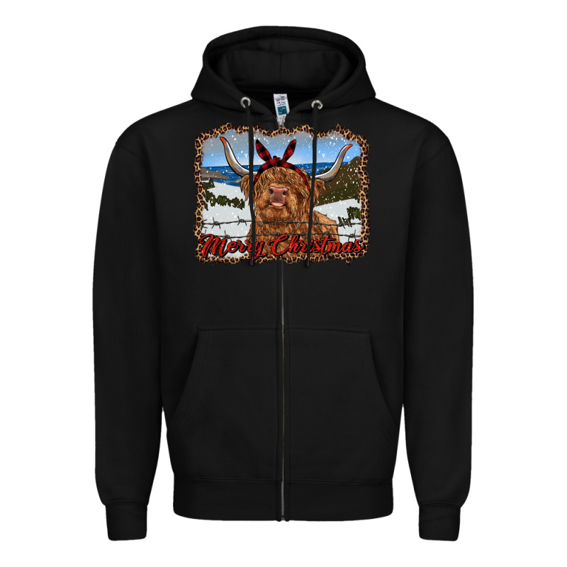 Merry Christmas Highland Cow With Farm Zipper Hoodie by RanaPortraitStore | Teevron