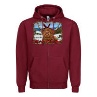 Burgundy merry christmas highland cow with farm Zipper Hoodie - RanaPortraitStore