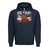 Navy merry christmas highland cow with farm Zipper Hoodie - RanaPortraitStore