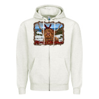 Oatmeal Heather merry christmas highland cow with farm Zipper Hoodie - RanaPortraitStore