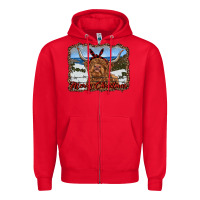 Red merry christmas highland cow with farm Zipper Hoodie - RanaPortraitStore
