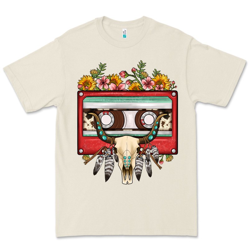 Bull Skull Sunflower Floral Cassette Premium Tee by FaDigitalArtStudio | Teevron
