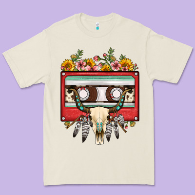 Bull Skull Sunflower Floral Cassette Premium Tee Designed By Fadigitalartstudio