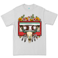 Dove Grey bull skull sunflower floral cassette Premium Tee - FaDigitalArtStudio