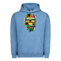 Pigment Pebble Blue Illinois Map Sunflower Cactus Serape Urban Hoodie - RanaPortraitStore