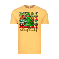 Vintage Mustard Merry Christmas Tree Vintage Tee - CowhideDigitalArt