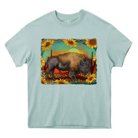 Arona western bison with sunset background Heavy Core Tee - RanaPortraitStore