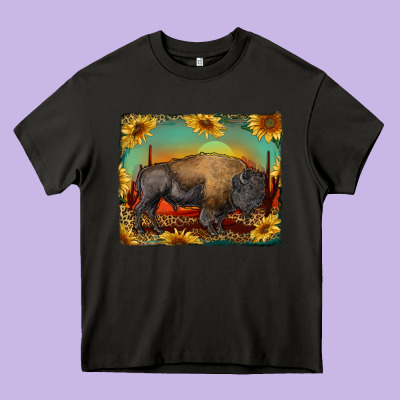 Western Bison With Sunset Background Heavy Core Tee Designed By Ranaportraitstore