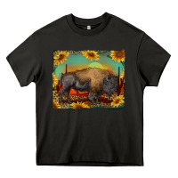 Asphalt western bison with sunset background Heavy Core Tee - RanaPortraitStore