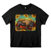 Black western bison with sunset background Heavy Core Tee - RanaPortraitStore