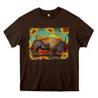 Chocolate Brown western bison with sunset background Heavy Core Tee - RanaPortraitStore