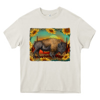 Cream western bison with sunset background Heavy Core Tee - RanaPortraitStore