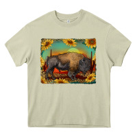 Mossy western bison with sunset background Heavy Core Tee - RanaPortraitStore