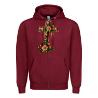 Burgundy Flower Cross Zipper Hoodie - Jasminsmagicworld