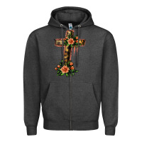 Charcoal Heather Flower Cross Zipper Hoodie - Jasminsmagicworld